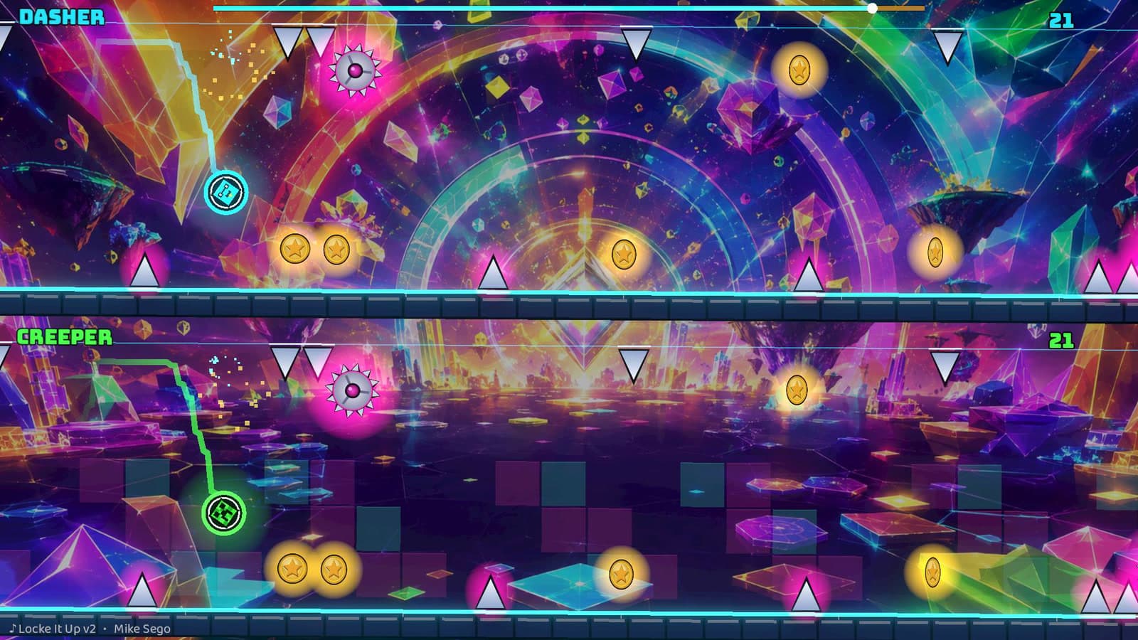 Two players split between the floor and ceiling in the Locke It Up v2 prismatic finale